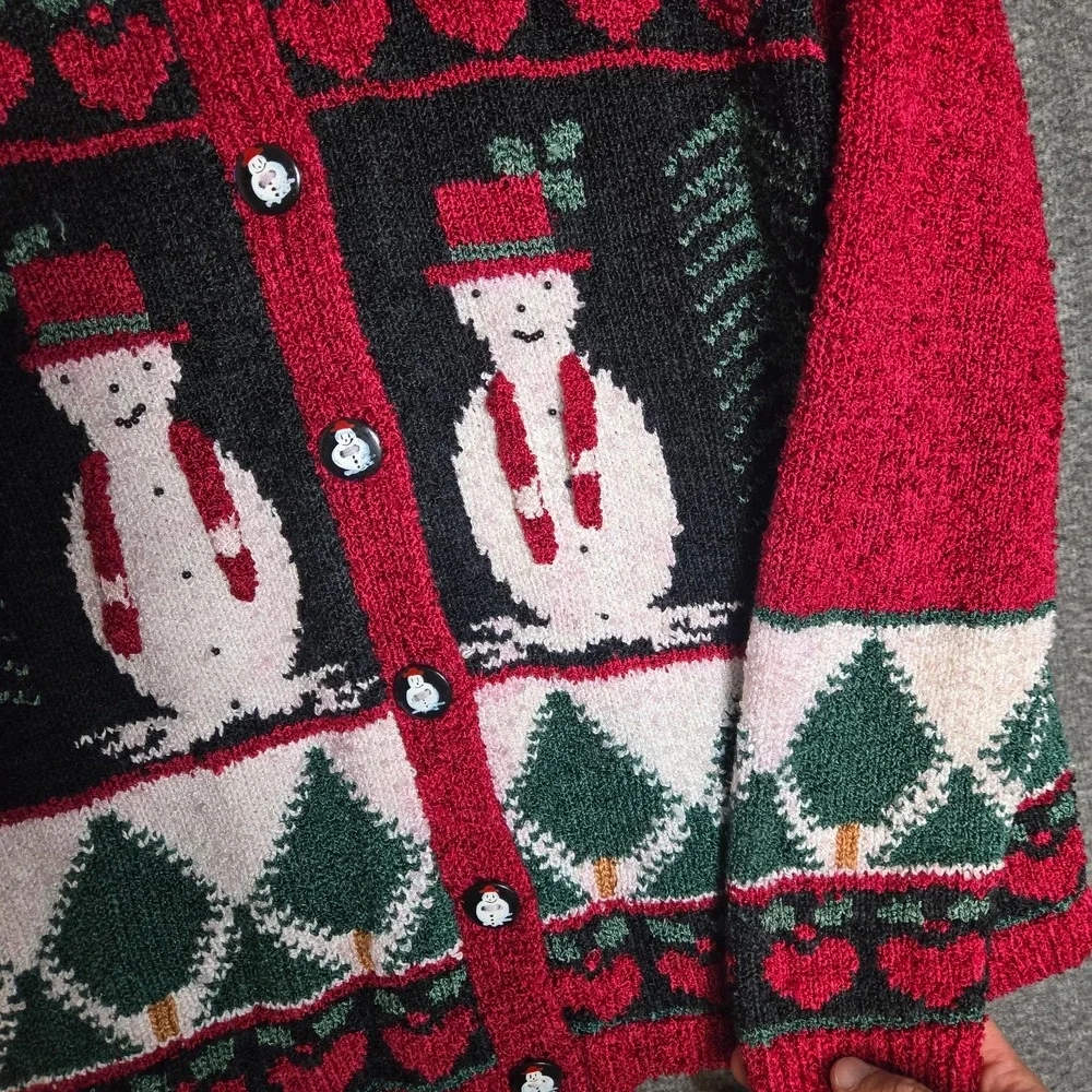 Vintage Mark Shale Women's Christmas Sweater Snowman Buttons‎ Grandma Knit Large